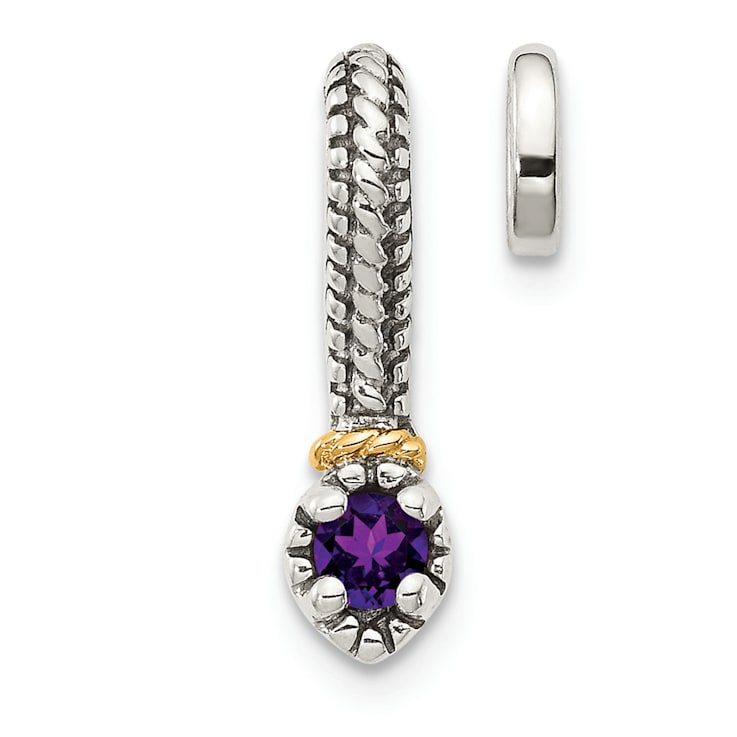 Rhodium Over Sterling Silver Antiqued with 14k Accent Polished Amethyst
Chain Slide Pendant