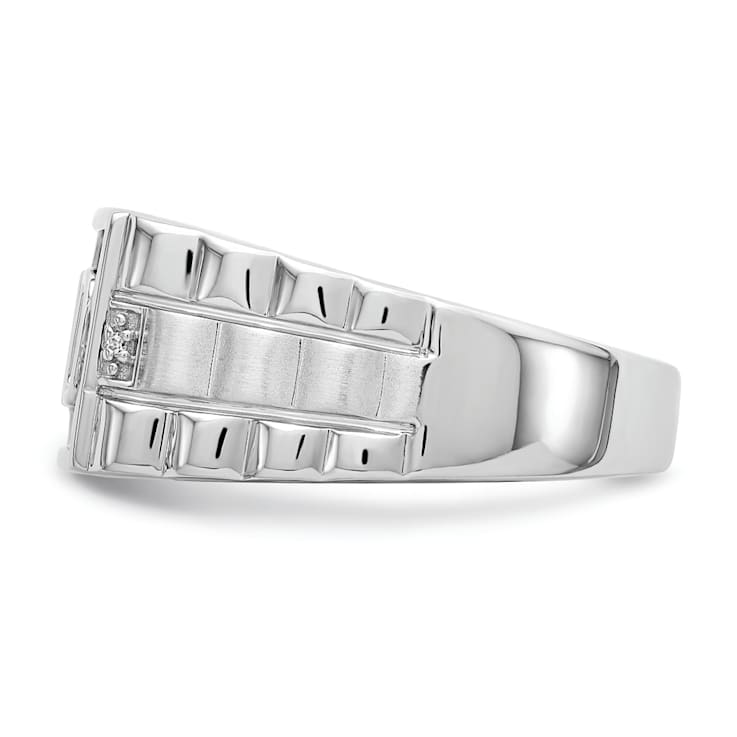 Rhodium Over 14k White Gold Polished Satin Onyx and Diamond DAD Men's Ring