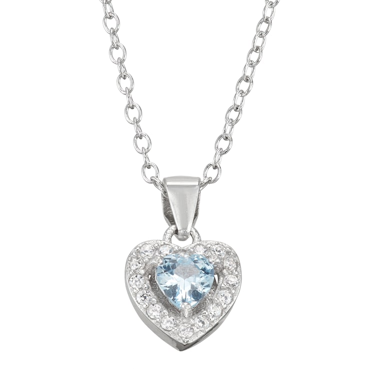 Blue And White Cubic Zirconia Rhodium Over Silver Children's Heart
Pendant With Chain 0.49ctw
