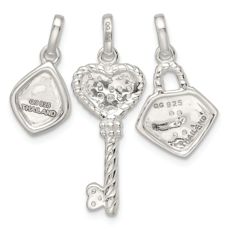 Sterling Silver Antiqued Cubic Zirconia 3 Piece LIVE Pendant Set