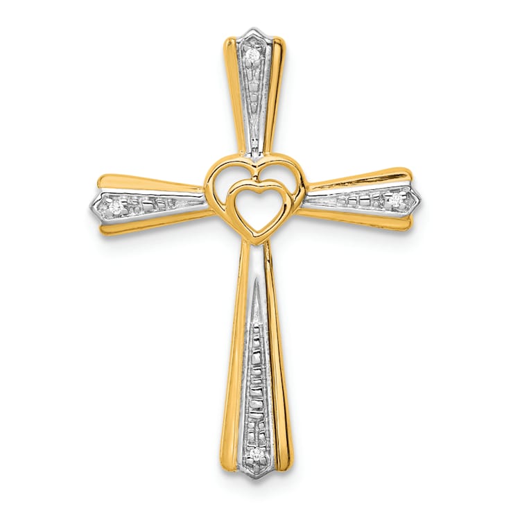 14K Yellow Gold with Rhodium Diamond Cross Pendant