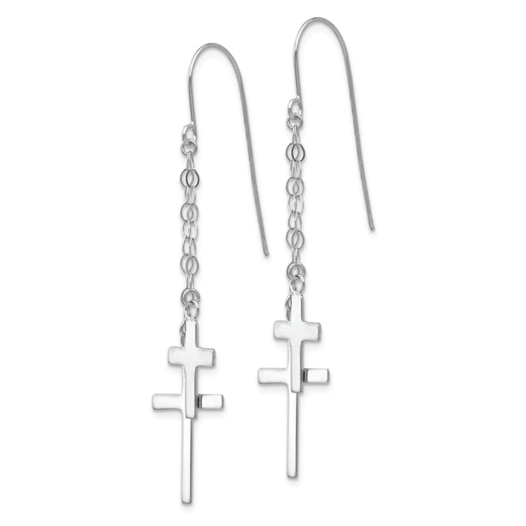 Rhodium Over 14k White Gold Chain with Cross Dangle Earrings