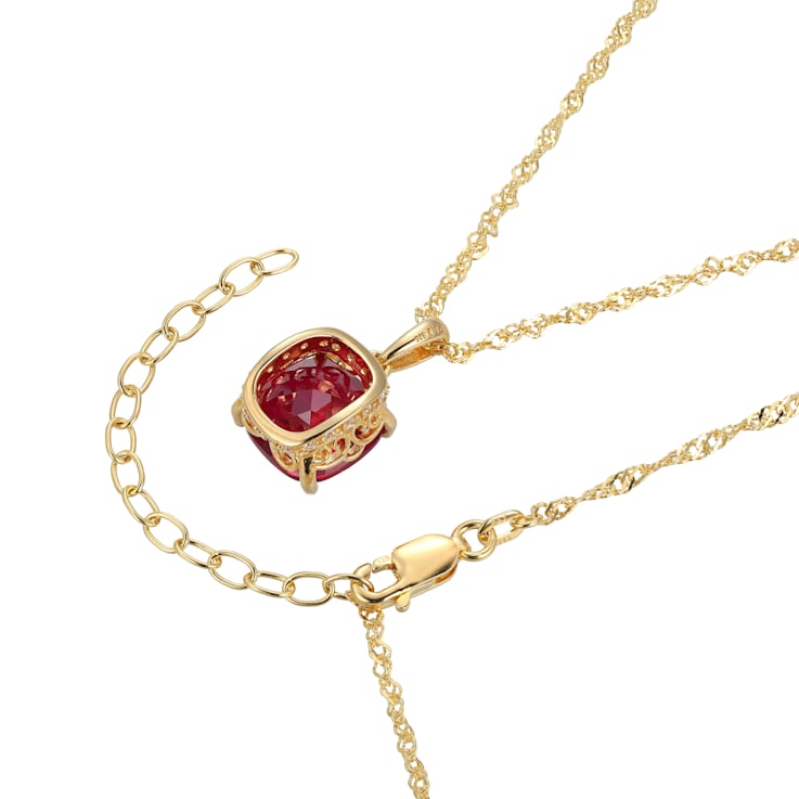Lab Created Ruby And Diamond Simulant 18k Yellow Gold Over Silver July
Birthstone Pendant 4.42ctw