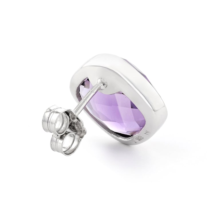 Large Amethyst Square Custsion Stud Earrings In Sterling Silver