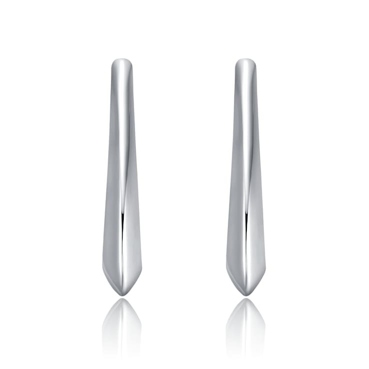 Irregular Box-Shaped Hoop Earrings In Rhodium Over Brass