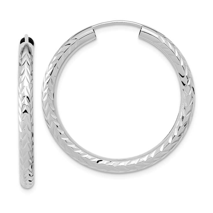 Rhodium Over 14k White Gold 1 3/16" Polished and Diamond-Cut
Endless Hoop Earrings
