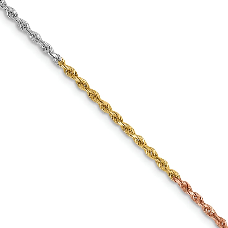 14k Tri-color Gold 1.5mm Solid Diamond-Cut Rope 20 Inch Chain