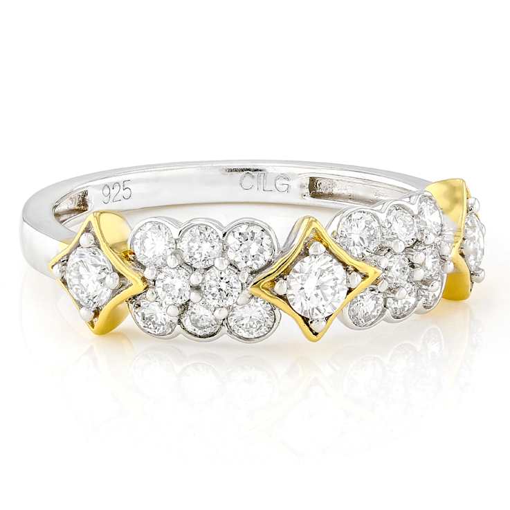 Lab-Grown Diamond Two-Tone Band Ring In 14K Gold Over Sterling Silver 0.75ctw
