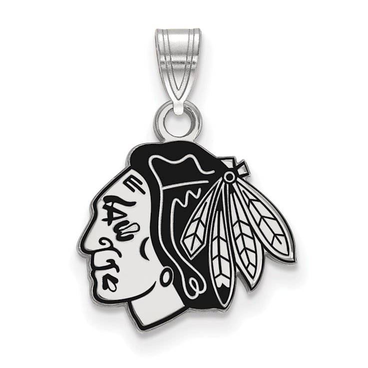Rhodium Over Sterling Silver NHL LogoArt Chicago Blackhawks Enamel Pendant