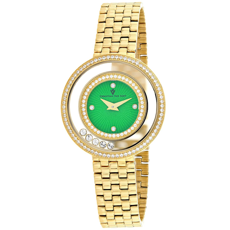 Christian Van Sant Women's Gracieuse Green Dial, Yellow Stainless Steel Watch