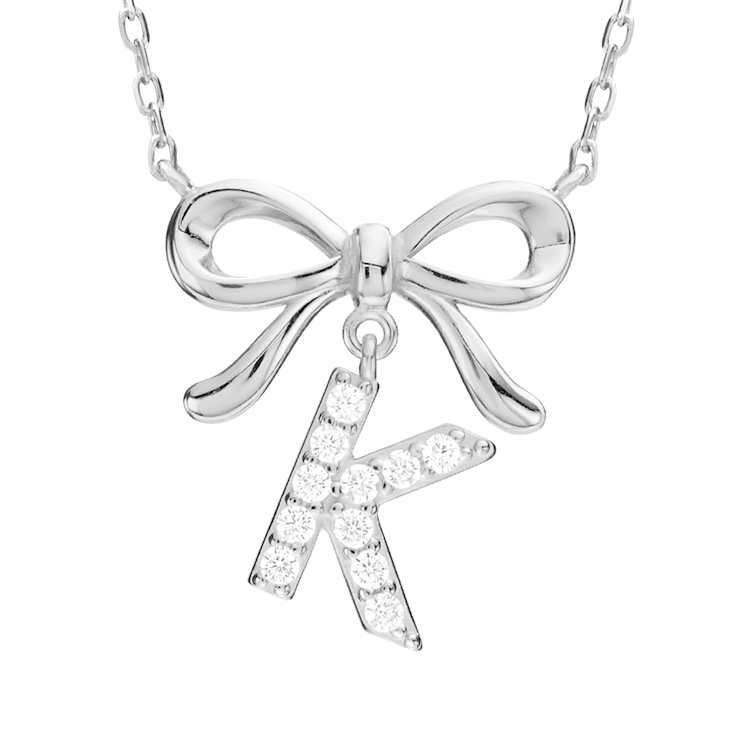 Initial K Bow CZ Necklace In Sterling Silver 0.23ctw