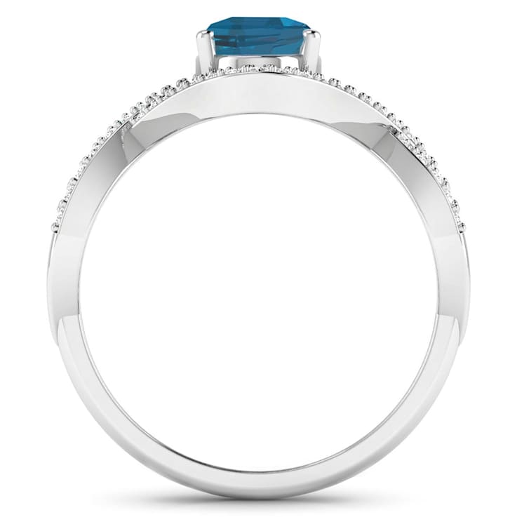 1.34ctw London Blue Topaz and Diamond 14K White Gold Halo Ring