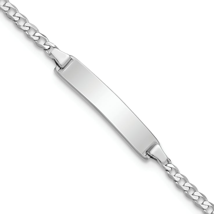 Rhodium Over 14k White Gold Flat Curb Link ID Bracelet