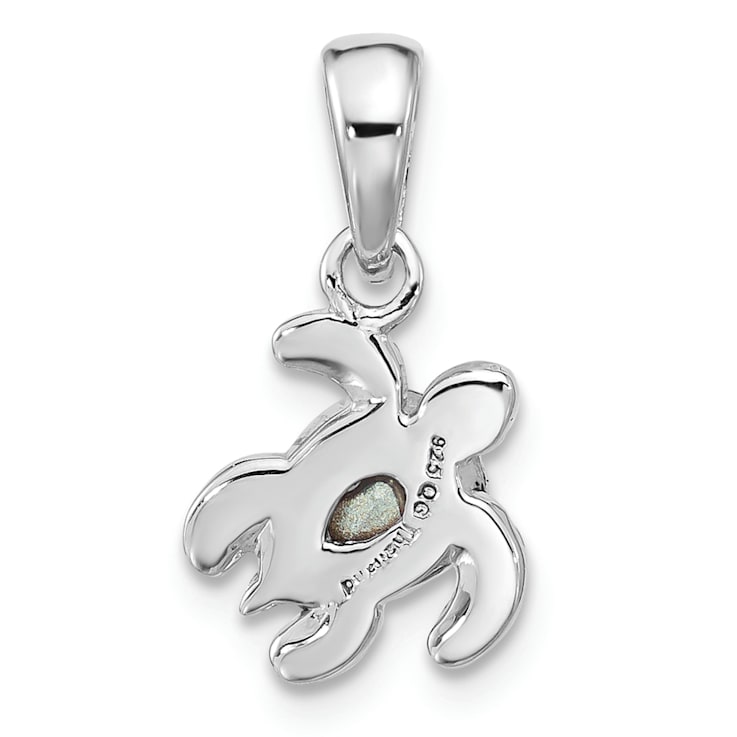 Rhodium Over Sterling Silver Antiqued Crystal Sep Birthstone Turtle Pendant