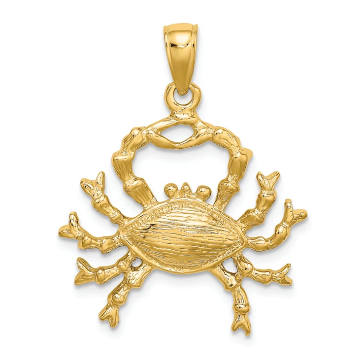 14k Yellow Gold 3D Textured Large Cancer Zodiac pendant