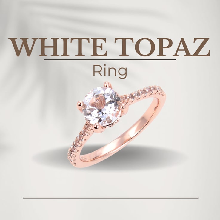 Round White Topaz 14K Rose Gold Over Sterling Silver Ring, 3.28ctw