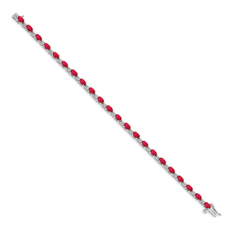 Rhodium Over 14k White Gold Diamond and Ruby Bracelet