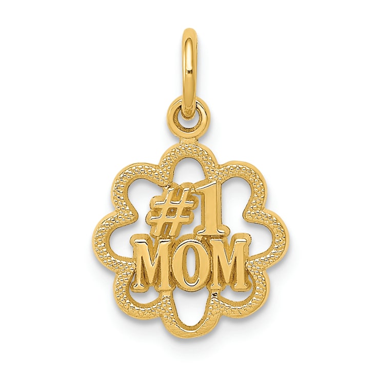 14k Yellow Gold Textured Number 1 Mom Pendant