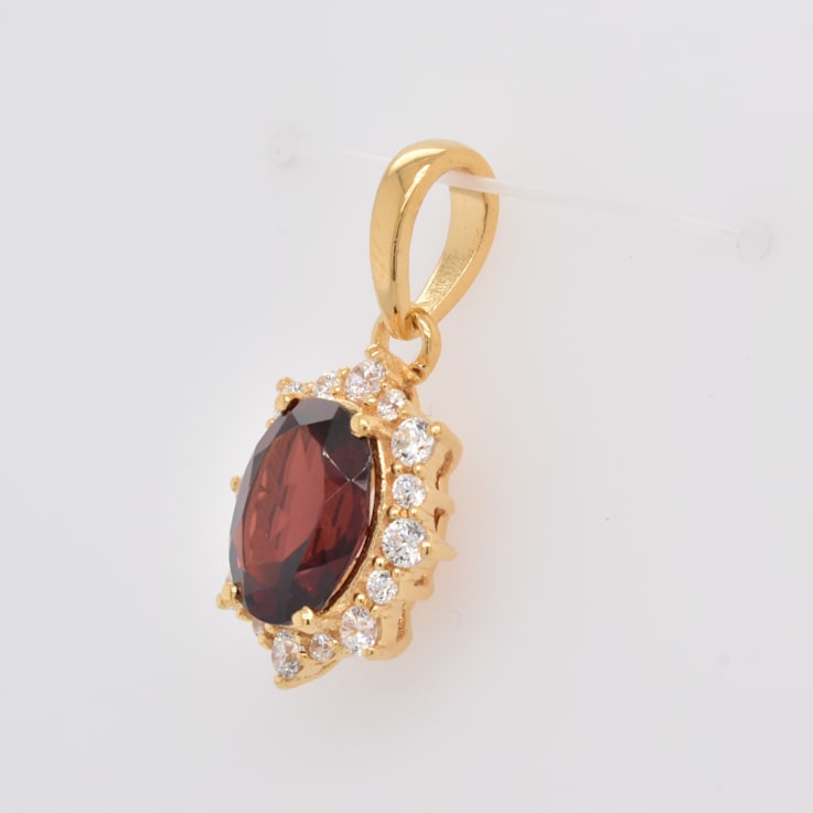 2.02ctw Oval Garnet and Cubic Zirconia 14K Yellow Gold Over Sterling
Silver Pendant