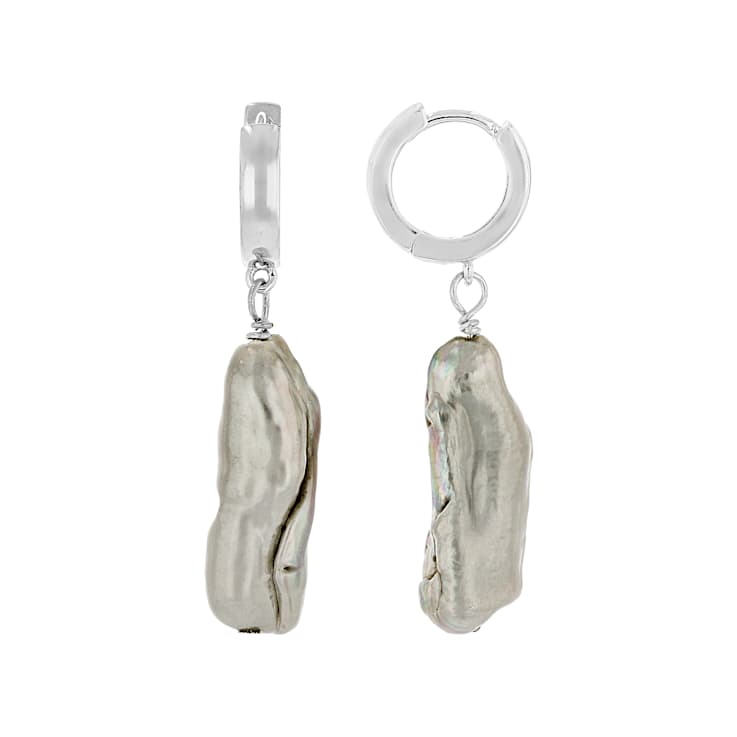 Gray Cultured Freshwater Pearl Dangle Earrings In Sterling Silver