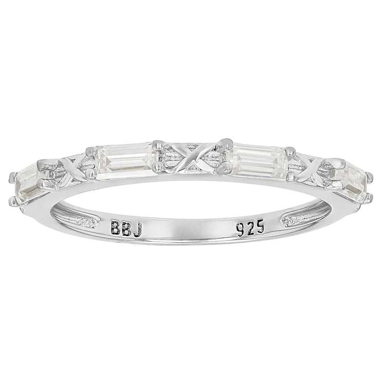 Moissanite Baguette Stackable Ring Set Of 2 In Platinum-Enhanced
Sterling Silver 0.72ctw DEW