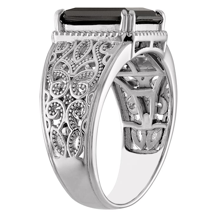 Sterling Silver Black Spinel Filigree Ring 4.7ctw
