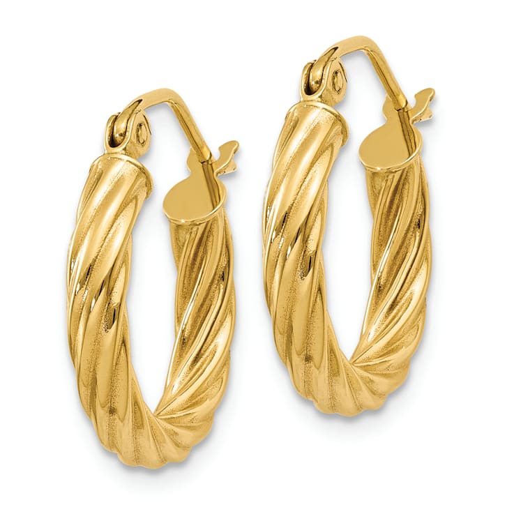 14k Yellow Gold Polished 3/8" Twisted Hoop Earrings