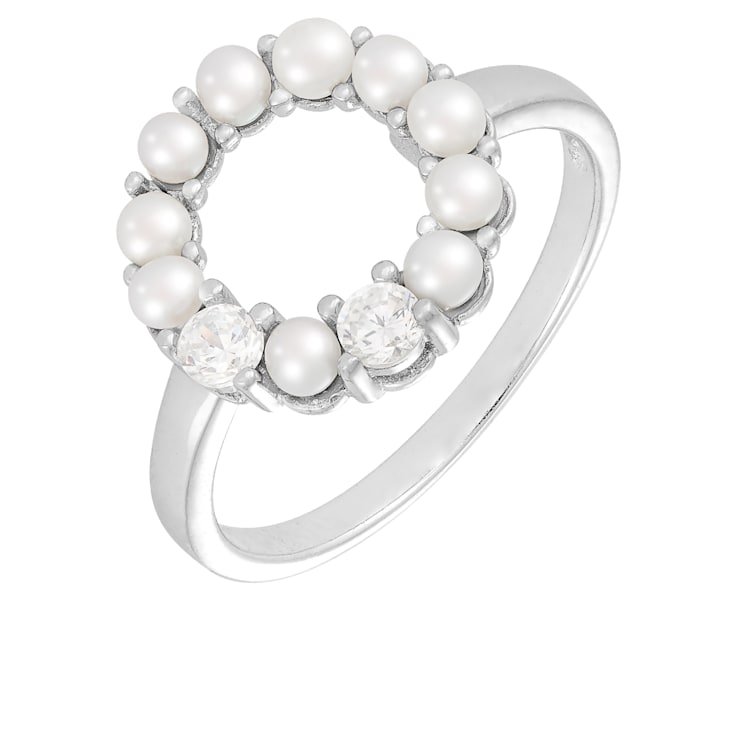 White Cultured Freshwater Pearl Rhodium Over Silver Ring
