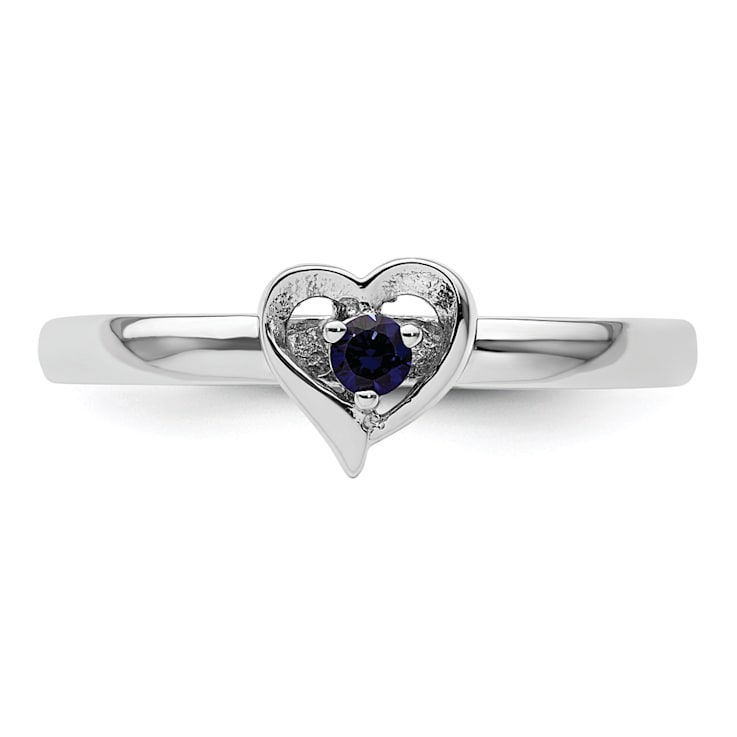 Sterling Silver Stackable Expressions Lab Created Sapphire Heart Ring 0.08ctw