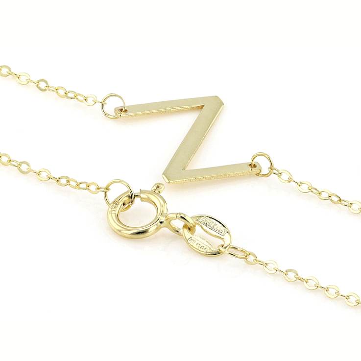 Sideways Initial Z Necklace In Solid 14K Yellow Gold 18 Inch