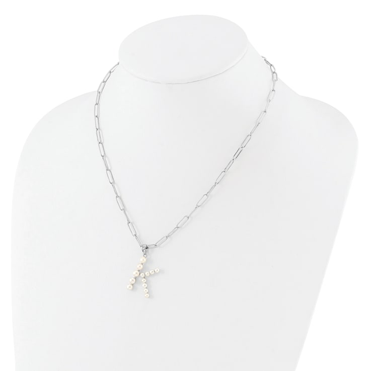 Rhodium Over Sterling Silver 3-5.5mm Freshwater Cultured Pearl LETTER K
18-inch Necklace