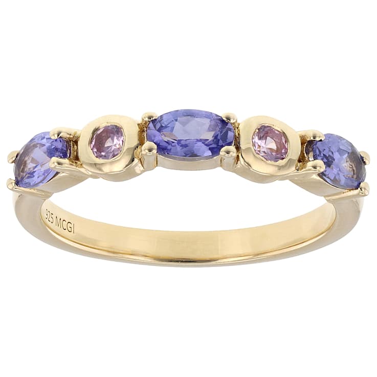 Blue Tanzanite And Lab Pink Sapphire Ring In 18K Gold Over Sterling
Silver 0.71ctw