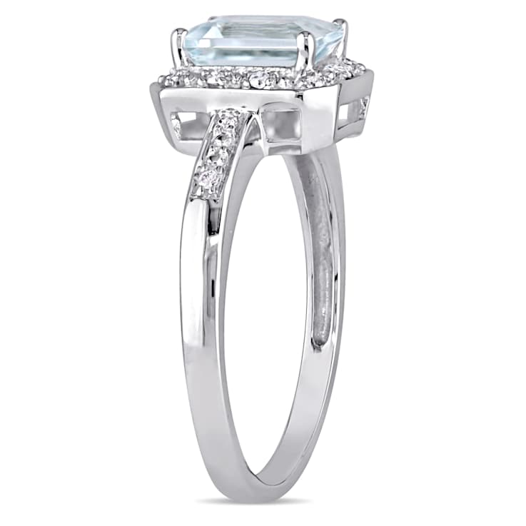 Aquamarine and Diamond 10K White Gold Ring 1ctw