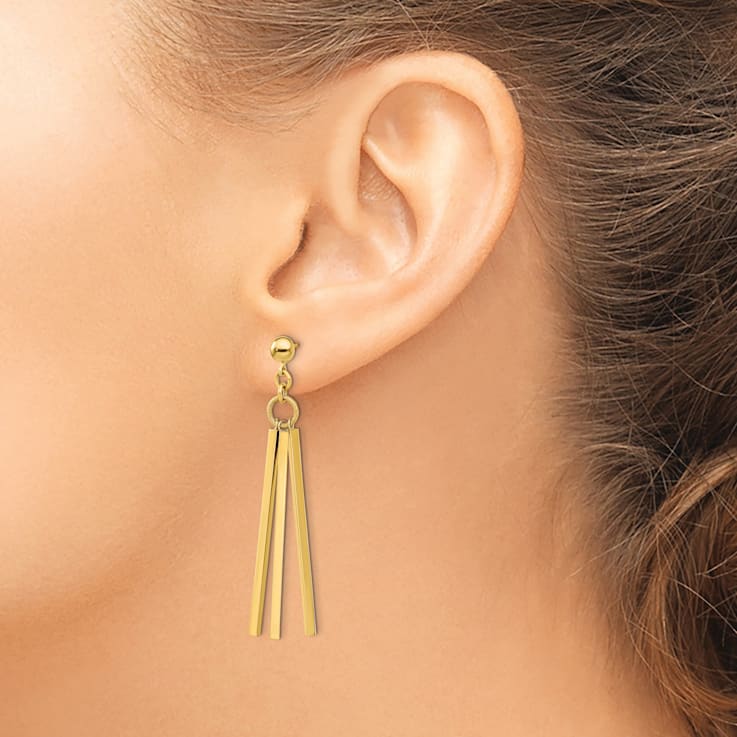 14k Yellow Gold Polished 3 Bar Dangle Earrings