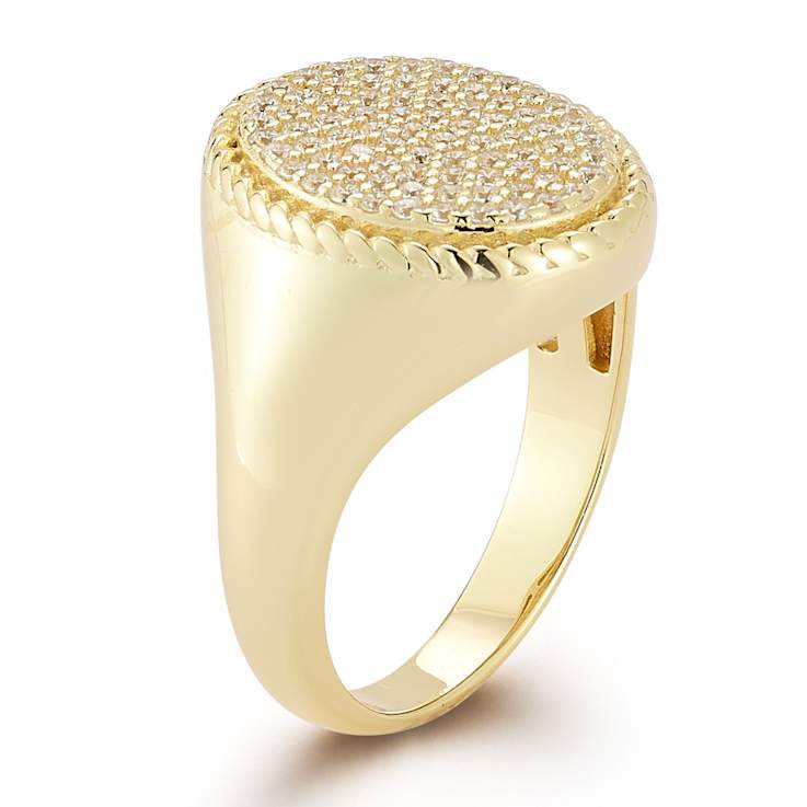 Rachel Zoe Pave CZ Oval Signet Ring in 14K Gold Over Sterling Silver