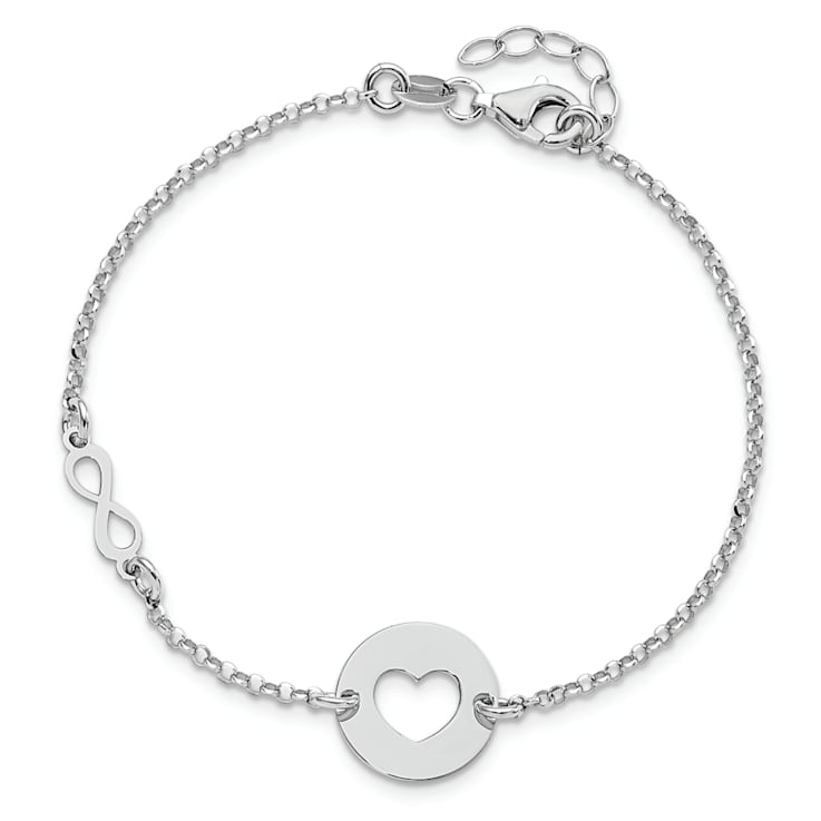 Sterling Silver Rhodium-plated Heart and Infinity with 0.5 Inch
Extension Bracelet