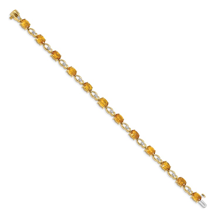 14K Two-tone Gold with Rhodium Over 14k Yellow Gold Citrine and Diamond Bracelet