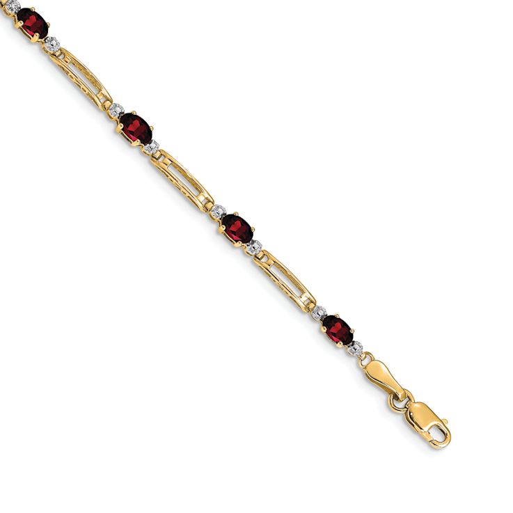 10k Yellow Gold and Rhodium Over 10k Yellow Gold Diamond and Garnet Bracelet