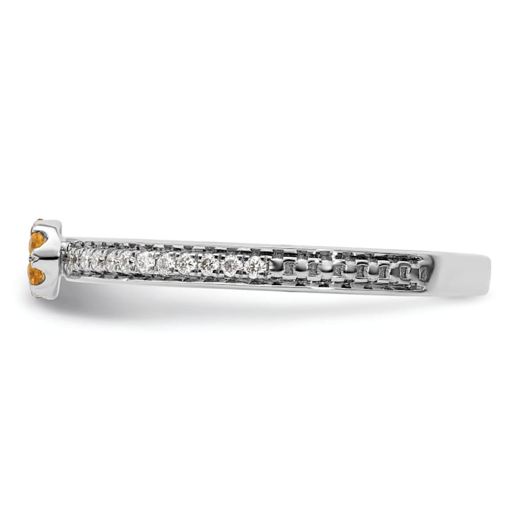 14K White Gold Stackable Expressions Citrine and Diamond Ring 0.075ctw