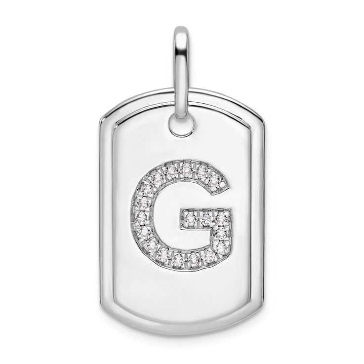Rhodium Over 14k White Gold Diamond Initial G Dog Tag Charm