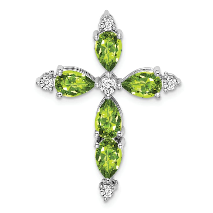 Rhodium Over 14k White Gold Peridot and Diamond Cross Chain Slide Pendant