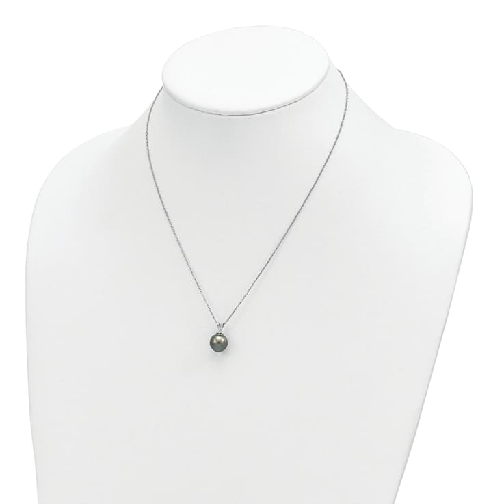 Rhodium Over Sterling Silver 9-10mm Teardrop Tahitian Saltwater Cultured
Pearl Necklace