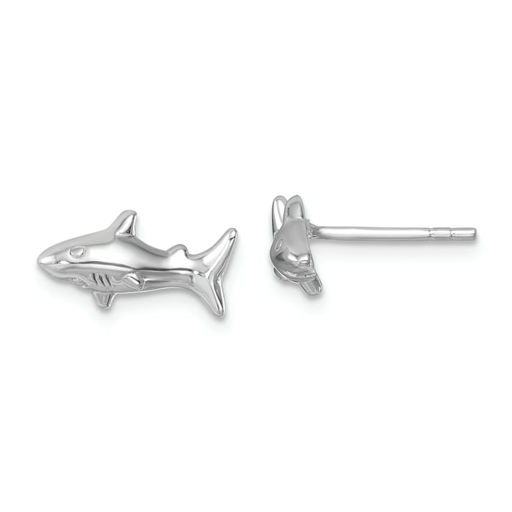 Rhodium Over Sterling Silver Polished Shark Post Earrings