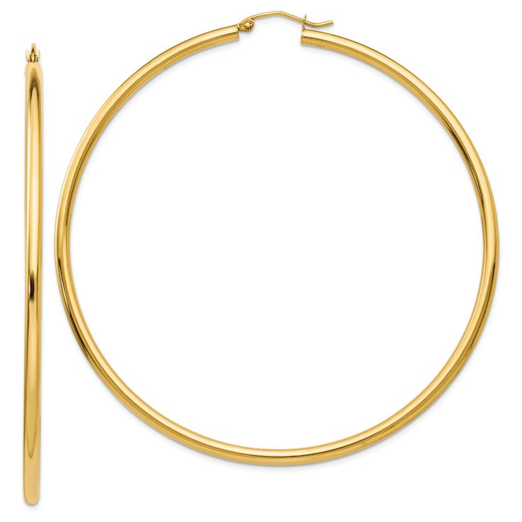 14k Yellow Gold 2 3/4" Polished Tube Hoop Earrings