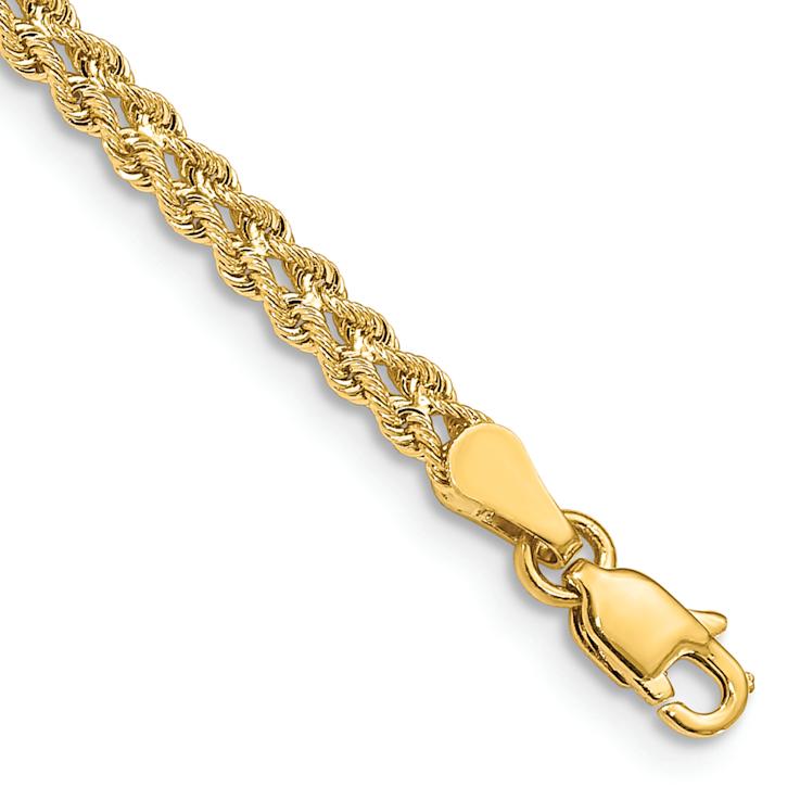 10k Yellow Gold 3mm Wide Double Strand Rope Bracelet