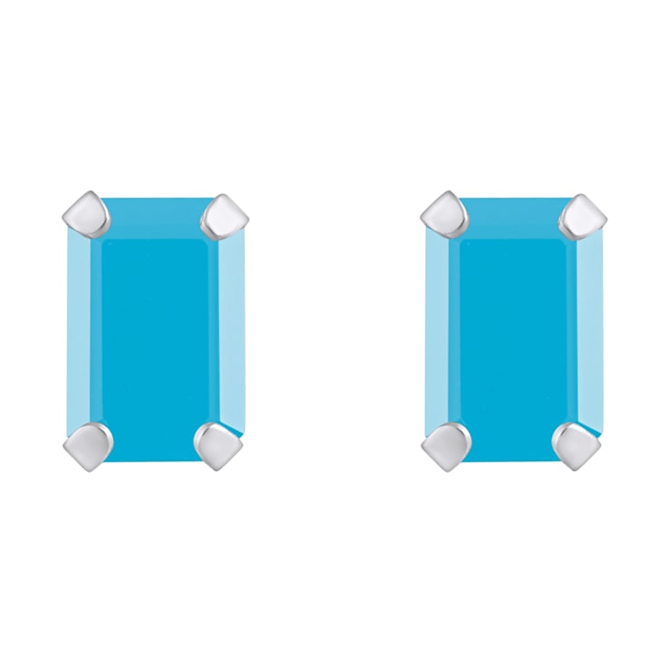 6x4mm Emerald Cut Turquoise Rhodium Over 10k White Gold Stud Earrings