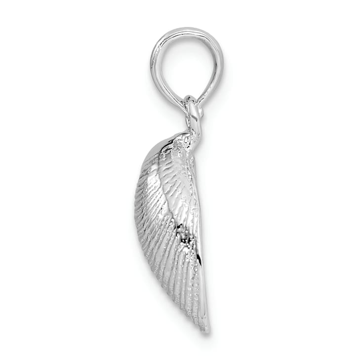 Rhodium Over Sterling Silver Polished Clam Shell Pendant