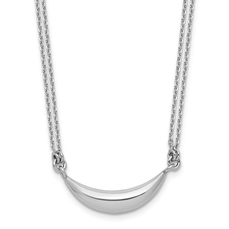 Rhodium Over Sterling Silver Curved Bar 2-Strand with 2-inch Extension Necklace