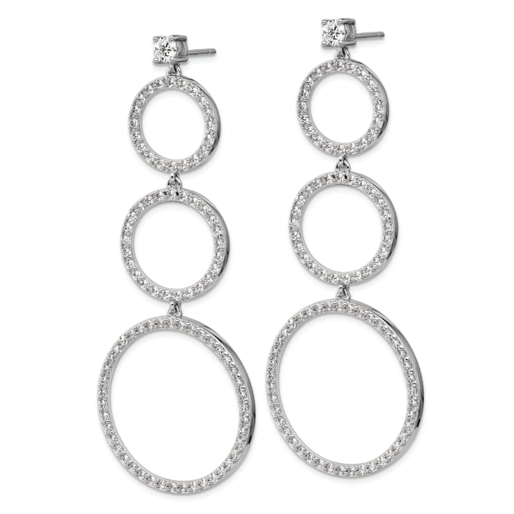 Rhodium Over Sterling Silver Polished Cubic Zirconia Triple Circle Post
Dangle Earrings