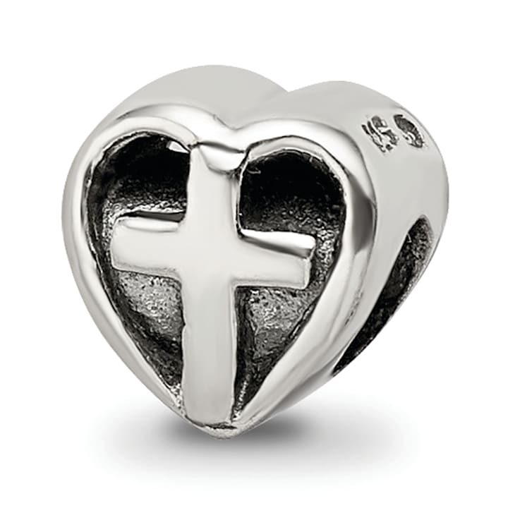 Sterling Silver Heart with Cross Bead